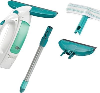Leifheit Fenstersauger Set Dry & Clean für streifenfreie Fensterreinigung zuhause, 360° Einsatz, 38 min Akkulaufzeit