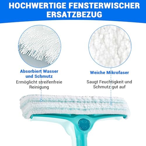 Leifheit Fensterwischer L – 3 Mikrofaser Ersatzbezüge, stark saugfähig, einfache Montage für beste Glasreinigung zuhause