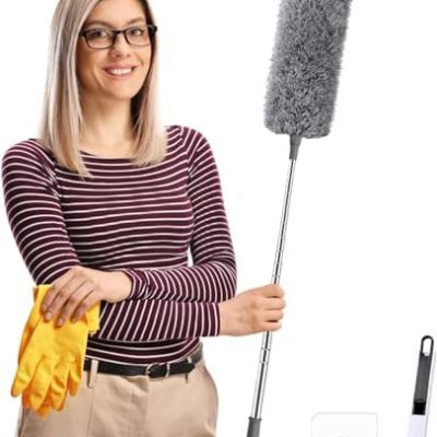 Staubwedel Teleskop Waschbar - Ausziehbarer Staubwischer bis 2,45m für hohe Decken und Deckenventilatoren, ergonomisch u