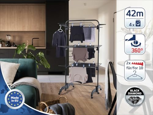 Leifheit Turmtrockner Classic Tower 270 – Platzsparender Wäscheturm mit 27m Leinenlänge für Dusche und Balkon