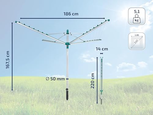 Leifheit Wäschespinne Linomatic 500 Easy – 50m Leinen, Easy-Lift-System für effizientes Wäschetrocknen im Garten!