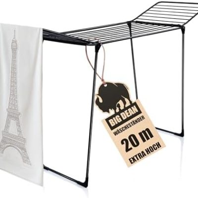 BigDean Wäscheständer XXL 20m - Klappbar, platzsparend und extra hoch für effizientes Trocknen in jedem Raum