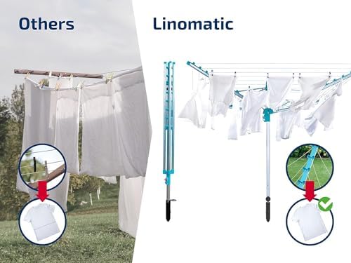 Leifheit Wäschespinne Linomatic 500 Easy – 50m Leinen, Easy-Lift-System für effizientes Wäschetrocknen im Garten!