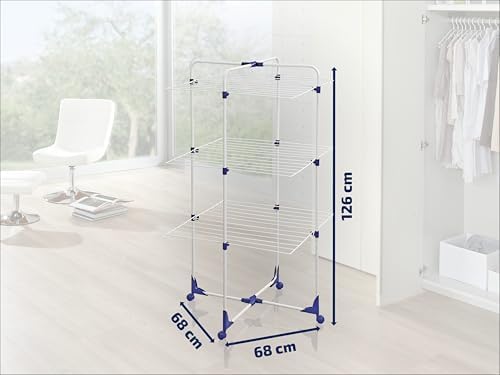 Leifheit Turmtrockner Classic Tower 270 – Platzsparender Wäscheturm mit 27m Leinenlänge für Dusche und Balkon