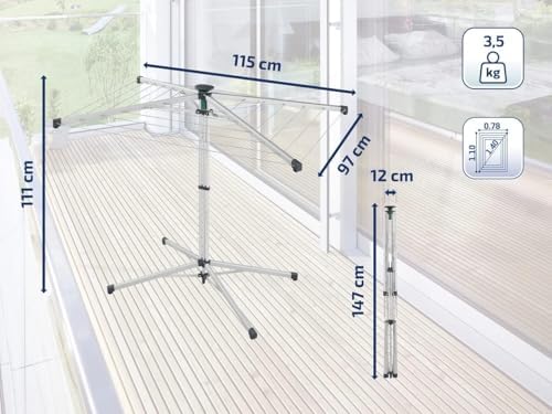 Leifheit LinoPop-Up 140 Wäschespinne – platzsparender Standtrockner mit 14m Leinenarmen und Knopföffnung für engen Raum