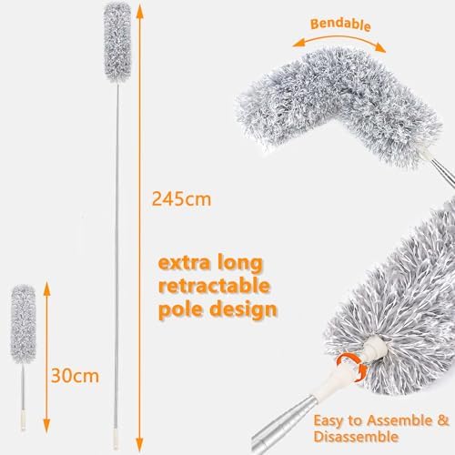 Staubwedel Teleskop Waschbar - Ausziehbarer Staubwischer bis 2,45m für hohe Decken und Deckenventilatoren, ergonomisch u