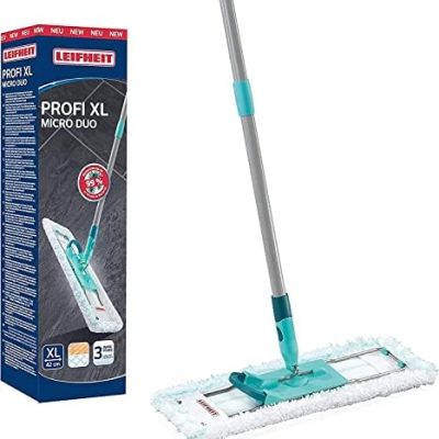 Leifheit Profi XL Micro Duo Bodenwischer – Rückenschonend für Fliesen & Laminat, 360° Drehgelenk, inkl. Fußklick!