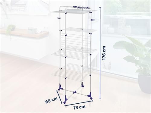 Leifheit Turmtrockner Classic Tower 270 – Platzsparender Wäscheturm mit 27m Leinenlänge für Dusche und Balkon