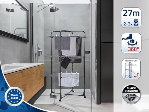 Leifheit Turmtrockner Classic Tower 270 – Platzsparender Wäscheturm mit 27m Leinenlänge für Dusche und Balkon