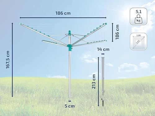 Leifheit Wäschespinne Linomatic 500 Easy – 50m Leinen, Easy-Lift-System für effizientes Wäschetrocknen im Garten!
