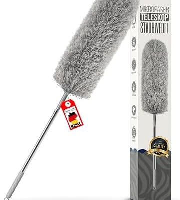 ALX Teleskop-Staubwedel aus Mikrofaser, waschbar, bis 260cm – perfekte Reinigung für ein makelloses Zuhause (Grau)