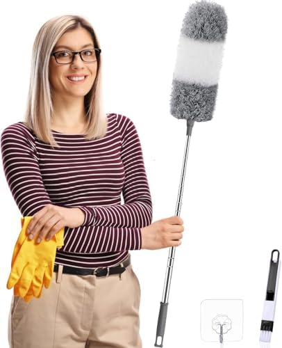 Staubwedel Teleskop Waschbar - Ausziehbarer Staubwischer bis 2,45m für hohe Decken und Deckenventilatoren, ergonomisch u