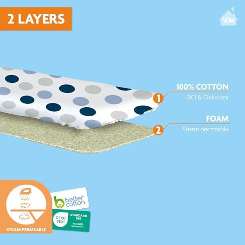Bügeltischbezug Classic – 2-lagig mit 3mm Schaumstoff – Ideal für Bügeln von 38-45 cm breit