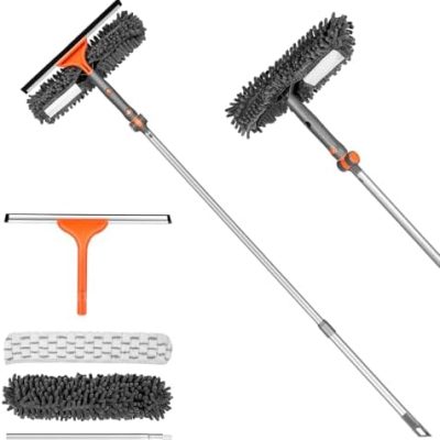 Fensterwischer-Set von – 2-in-1 Werkzeug mit verlängerbarem Griff & biegbarem Kopf für hygienische Innen- und Außenrein