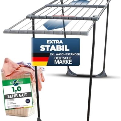 STAHLMANN ® Ausziehbarer Wäscheständer XXL mit 20m Trockenfläche für kleine Wäschestücke – Made in EU, Schwarz