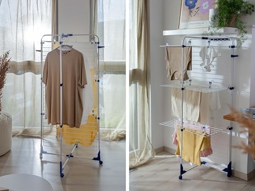 Leifheit Turmtrockner Classic Tower 270 – Platzsparender Wäscheturm mit 27m Leinenlänge für Dusche und Balkon