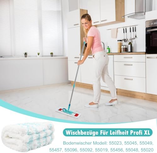 Leifheit Profi XL Wischbezüge - 4 Stück Mikrofaser Ersatzbezüge für Hartböden, ideal für saubere Böden!