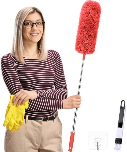 Staubwedel Teleskop Waschbar - Ausziehbarer Staubwischer bis 2,45m für hohe Decken und Deckenventilatoren, ergonomisch u