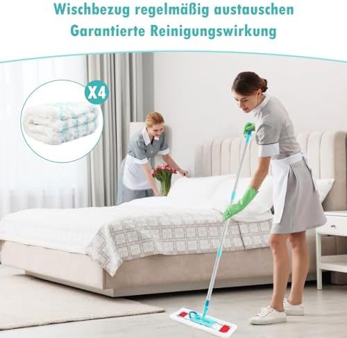 Leifheit Profi XL Wischbezüge - 4 Stück Mikrofaser Ersatzbezüge für Hartböden, ideal für saubere Böden!