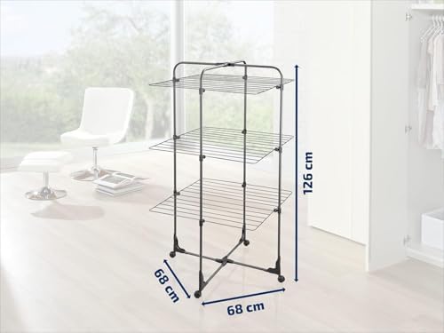 Leifheit Turmtrockner Classic Tower 270 – Platzsparender Wäscheturm mit 27m Leinenlänge für Dusche und Balkon