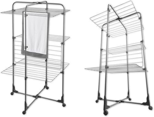 Leifheit Turmtrockner Classic Tower 270 – Platzsparender Wäscheturm mit 27m Leinenlänge für Dusche und Balkon