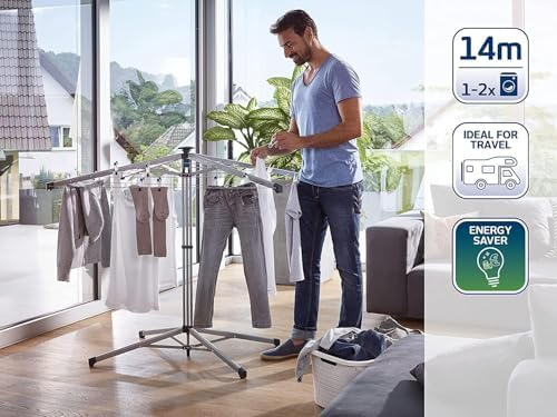 Leifheit LinoPop-Up 140 Wäschespinne – platzsparender Standtrockner mit 14m Leinenarmen und Knopföffnung für engen Raum