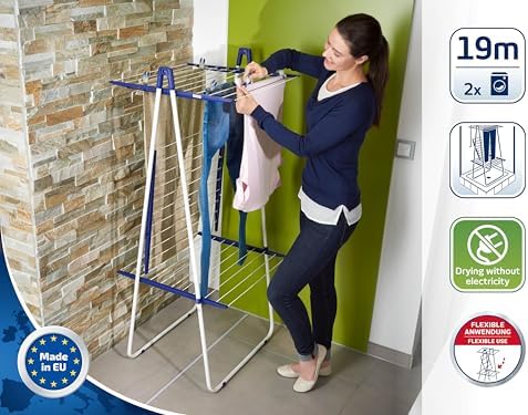 Leifheit Turmtrockner Classic Tower 270 – Platzsparender Wäscheturm mit 27m Leinenlänge für Dusche und Balkon