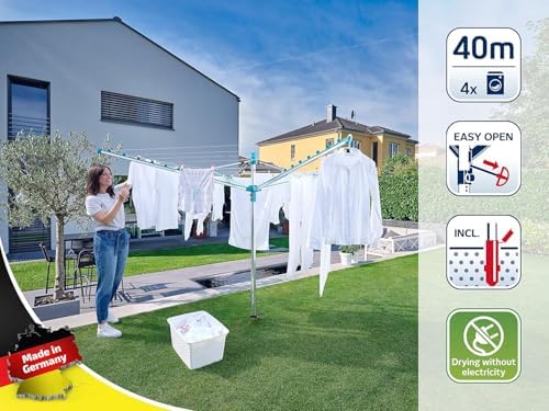 Leifheit Wäschespinne Linomatic 500 Easy – 50m Leinen, Easy-Lift-System für effizientes Wäschetrocknen im Garten!