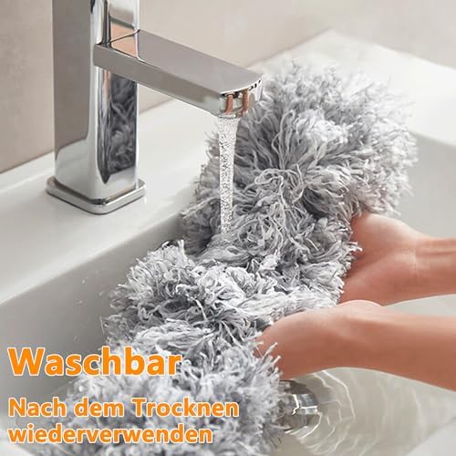 Staubwedel Teleskop Waschbar - Ausziehbarer Staubwischer bis 2,45m für hohe Decken und Deckenventilatoren, ergonomisch u