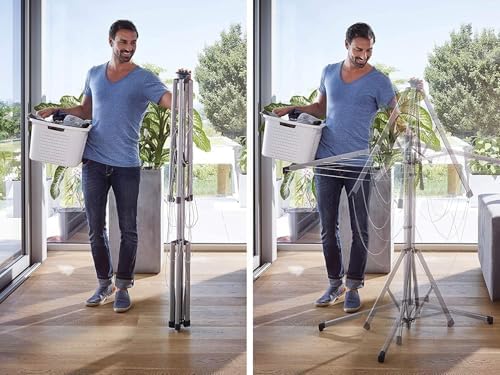 Leifheit LinoPop-Up 140 Wäschespinne – platzsparender Standtrockner mit 14m Leinenarmen und Knopföffnung für engen Raum