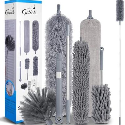 8-teiliges Mikrofaser Staubwedel Set mit Teleskopstange bis 250 cm – Ideal für hohe Decken und Spinnweben, waschbar und