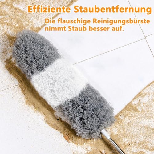 Staubwedel Teleskop Waschbar - Ausziehbarer Staubwischer bis 2,45m für hohe Decken und Deckenventilatoren, ergonomisch u