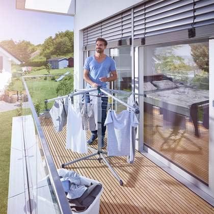 Leifheit LinoPop-Up 140 Wäschespinne – platzsparender Standtrockner mit 14m Leinenarmen und Knopföffnung für engen Raum