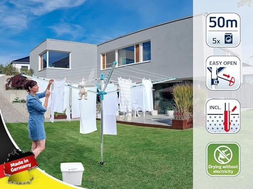 Leifheit Wäschespinne Linomatic 500 Easy – 50m Leinen, Easy-Lift-System für effizientes Wäschetrocknen im Garten!