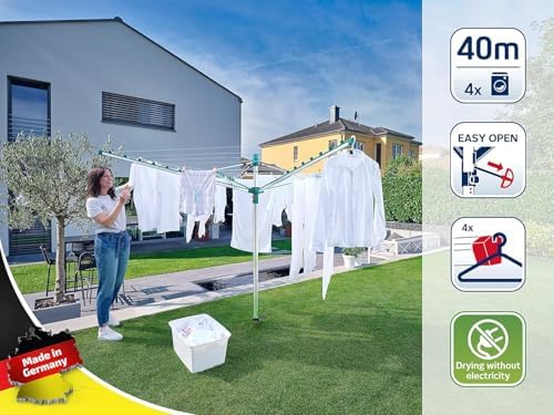 Leifheit Wäschespinne Linomatic 500 Easy – 50m Leinen, Easy-Lift-System für effizientes Wäschetrocknen im Garten!