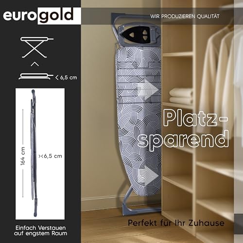 EUROGOLD® Premium Bügelbrett 120x42cm - Stabiler, höhenverstellbarer Bügeltisch mit rutschfesten Füßen für einfaches Büg