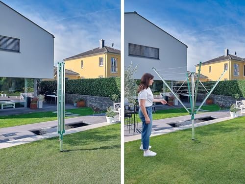 Leifheit Wäschespinne Linomatic 500 Easy – 50m Leinen, Easy-Lift-System für effizientes Wäschetrocknen im Garten!