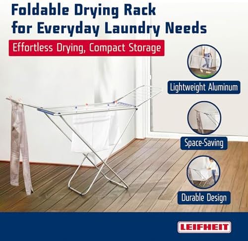 Leifheit Standtrockner Classic Siena 180 – Robuster Aluminium-Wäscheständer für drinnen & draußen mit 18m Trockenlänge