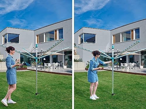 Leifheit Wäschespinne Linomatic 500 Easy – 50m Leinen, Easy-Lift-System für effizientes Wäschetrocknen im Garten!