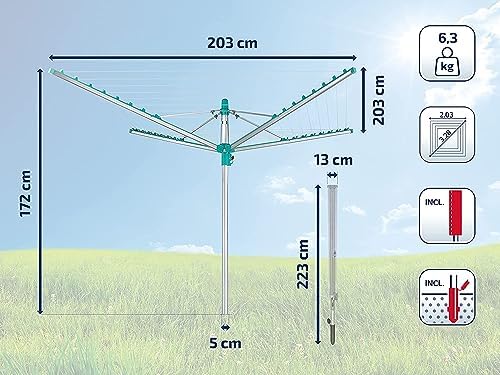 Leifheit Wäschespinne Linomatic 500 Easy – 50m Leinen, Easy-Lift-System für effizientes Wäschetrocknen im Garten!