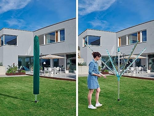 Leifheit Wäschespinne Linomatic 500 Easy – 50m Leinen, Easy-Lift-System für effizientes Wäschetrocknen im Garten!