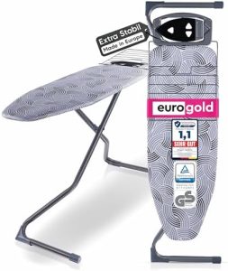 EUROGOLD® Premium Bügelbrett 120x42cm - Stabiler, höhenverstellbarer Bügeltisch mit rutschfesten Füßen für einfaches Büg