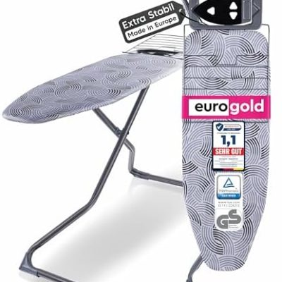 EUROGOLD® Premium Bügelbrett 120x42cm - Stabiler, höhenverstellbarer Bügeltisch mit rutschfesten Füßen für einfaches Büg