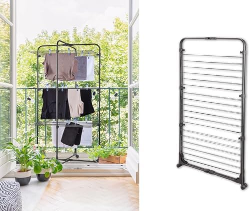 Leifheit Turmtrockner Classic Tower 270 – Platzsparender Wäscheturm mit 27m Leinenlänge für Dusche und Balkon