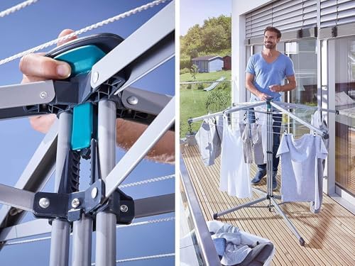 Leifheit LinoPop-Up 140 Wäschespinne – platzsparender Standtrockner mit 14m Leinenarmen und Knopföffnung für engen Raum