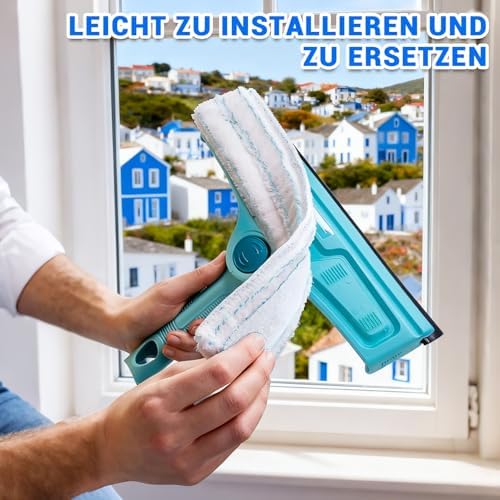 Leifheit Fensterwischer L – 3 Mikrofaser Ersatzbezüge, stark saugfähig, einfache Montage für beste Glasreinigung zuhause