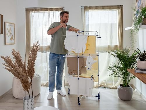 Leifheit Turmtrockner Classic Tower 270 – Platzsparender Wäscheturm mit 27m Leinenlänge für Dusche und Balkon