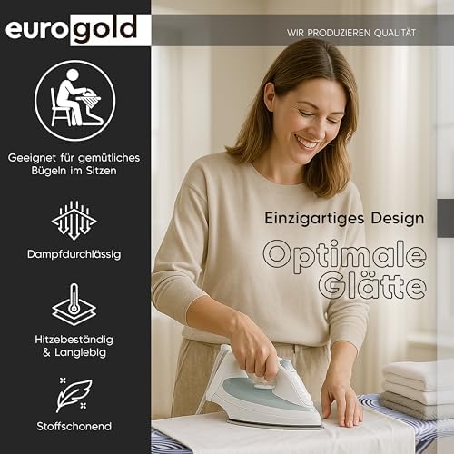EUROGOLD® Premium Bügelbrett 120x42cm - Stabiler, höhenverstellbarer Bügeltisch mit rutschfesten Füßen für einfaches Büg
