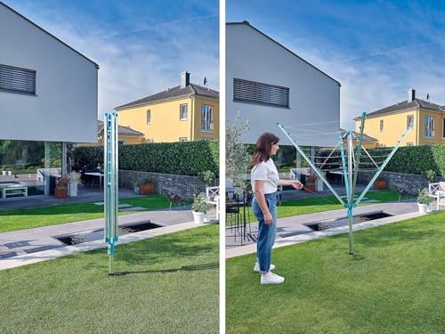 Leifheit Wäschespinne Linomatic 500 Easy – 50m Leinen, Easy-Lift-System für effizientes Wäschetrocknen im Garten!
