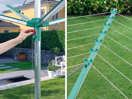Leifheit Wäschespinne Linomatic 500 Easy – 50m Leinen, Easy-Lift-System für effizientes Wäschetrocknen im Garten!
